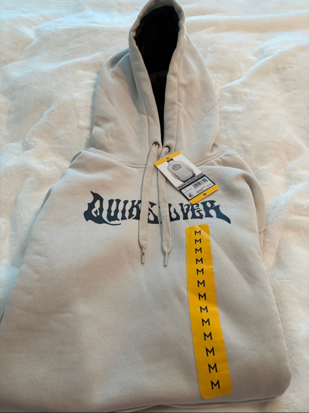 NWT Quiksilver Cream Pullover Hoodie with Black Graphic Mens Medium